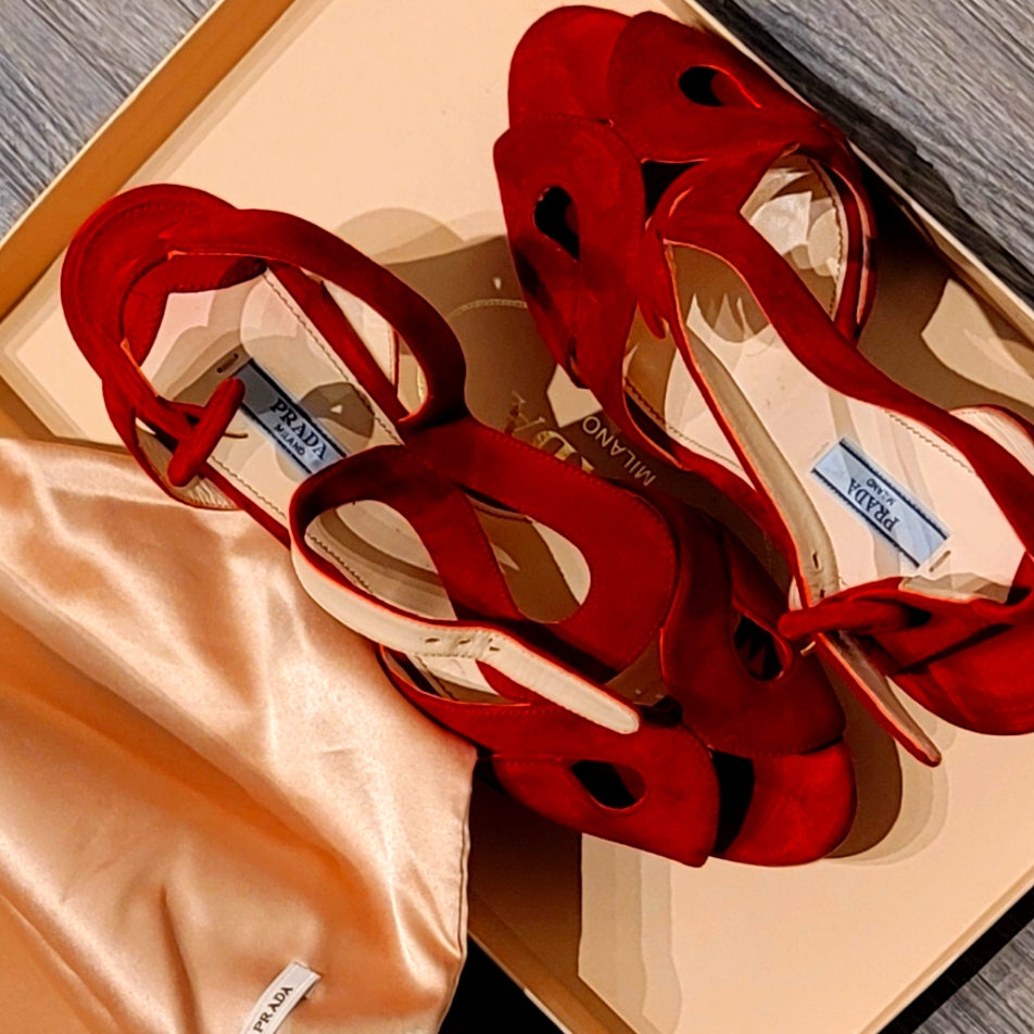 Prada Suede Cutout T-Strap Pumps / Size 39.5 / Previously Loved
